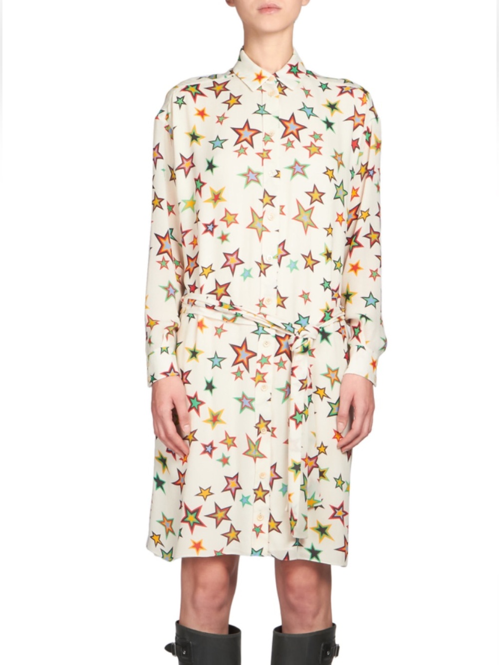 Saint Laurent Star Print Silk Button-Up - DRESS Multicolor on Cream
